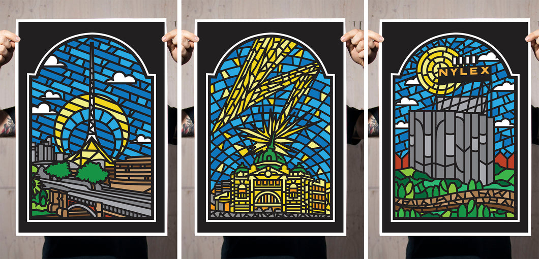 Stained Glass Melbourne - Set of 3 Prints (SHIPS FREE!)